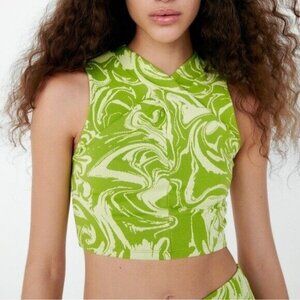 Zara Women’s Jacquard Wrap Crop Top Marble Green Size Small